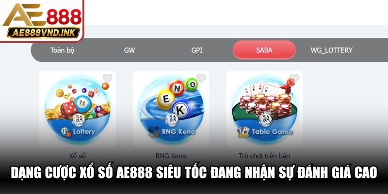 Dạng cược xổ số AE888 siêu tốc đang nhận sự đánh giá cao