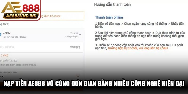 Nạp tiền AE888 vô cùng đơn giản bằng nhiều công nghệ hiện đại