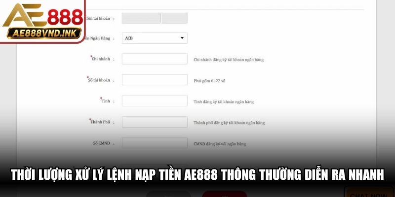 Thời lượng xử lý lệnh nạp tiền AE888 thông thường diễn ra nhanh